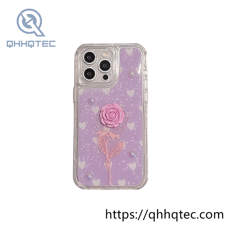rose 3d decoration 3 in 1 heart phone case