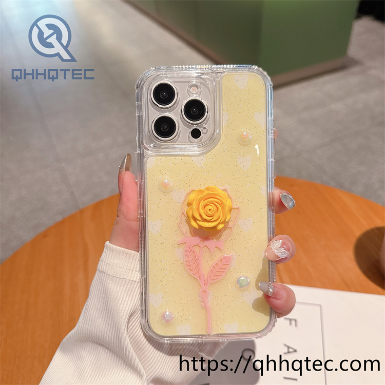 rose 3d decoration 3 in 1 heart phone case