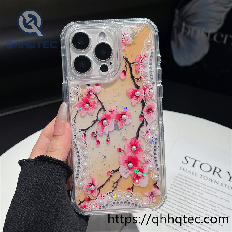 3 in 1,360 protect case,pearl decoration,flowers case,Floral lace pattern,len protect,transparent solid color