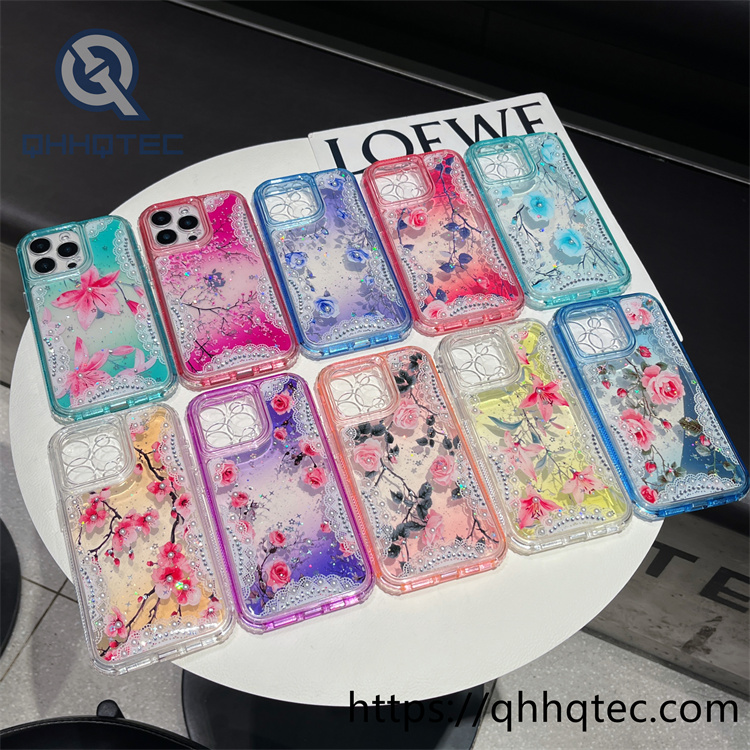 3 in 1,360 protect case,pearl decoration,flowers case,Floral lace pattern,len protect,transparent solid color