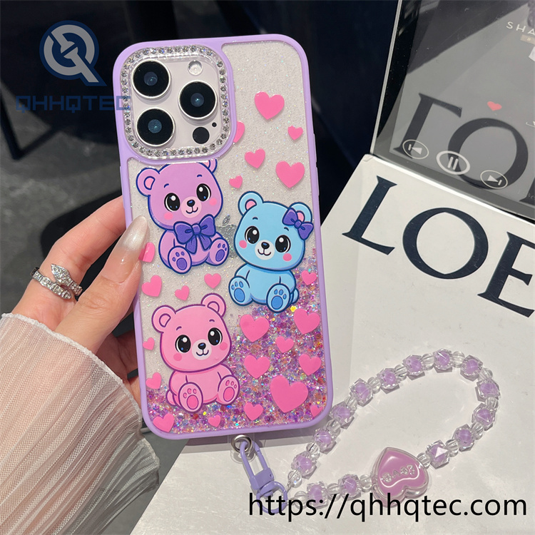 cute animal glitter diamonds chain case