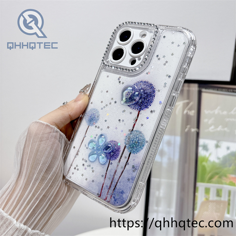 star sequins 3 in 1 flowers butterfly dripping case