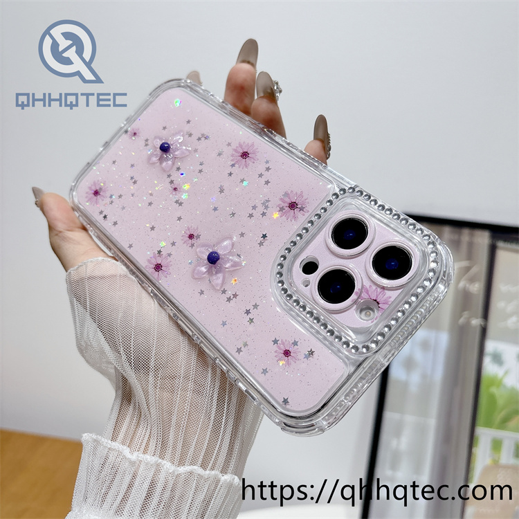 star sequins 3 in 1 flowers butterfly dripping case