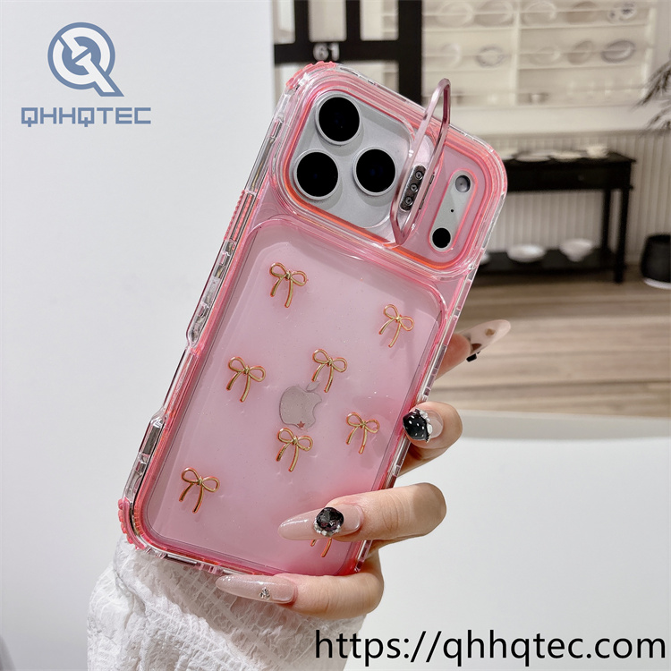 3 in 1 phone cases,tie decoration,colorful frame,len bracket,transparent design,iphone 17promax case