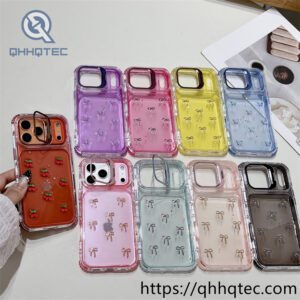 3 in 1 phone cases,tie decoration,colorful frame,len bracket,transparent design,iphone 17promax case