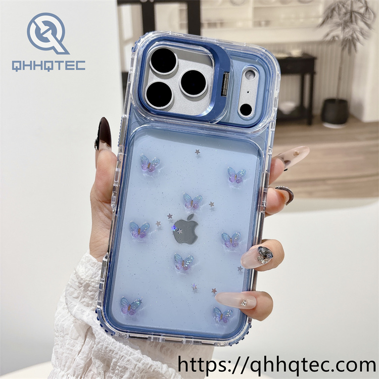3 in 1 phone cases,tie decoration,colorful frame,len bracket,transparent design,iphone 17promax case