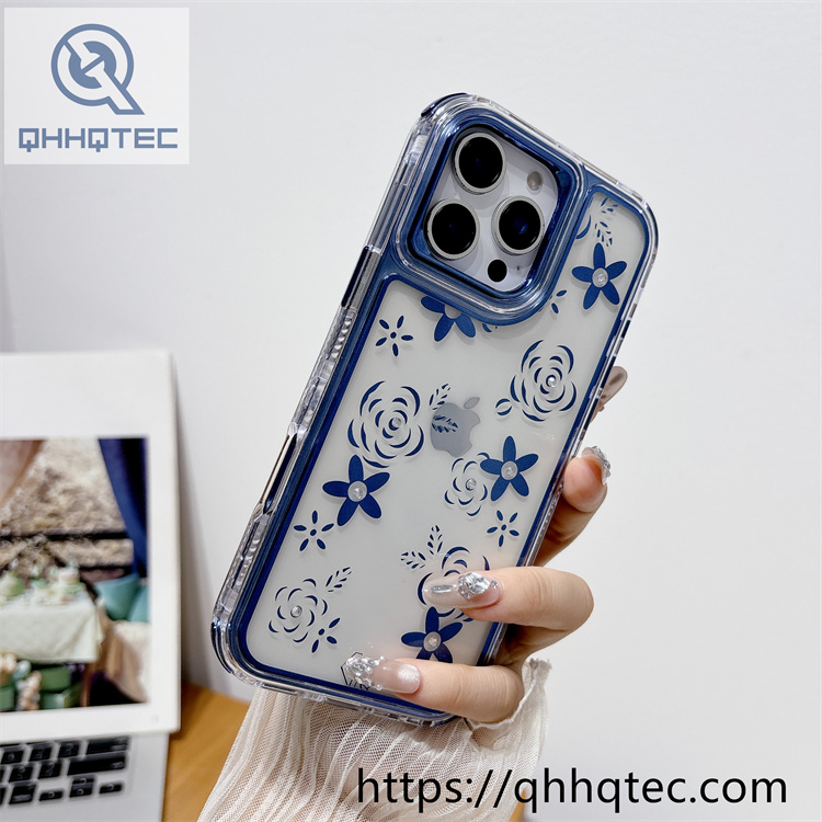 floral print transparent 3 in 1 phone case