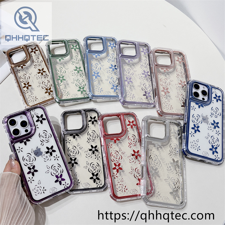floral print transparent 3 in 1 phone case