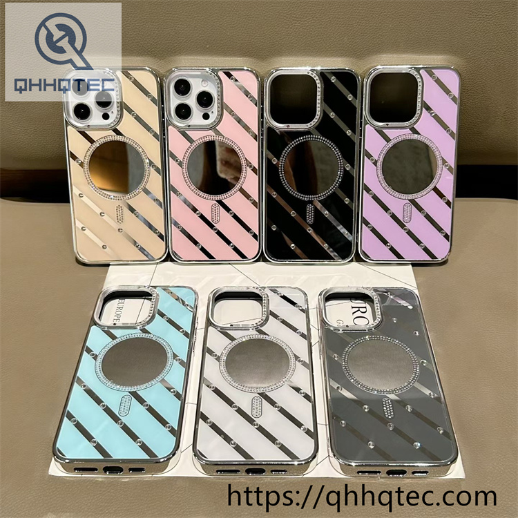 diagonal stripe makeup mirror case