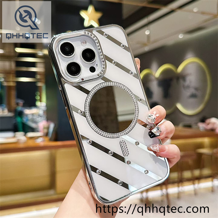 diagonal stripe makeup mirror case