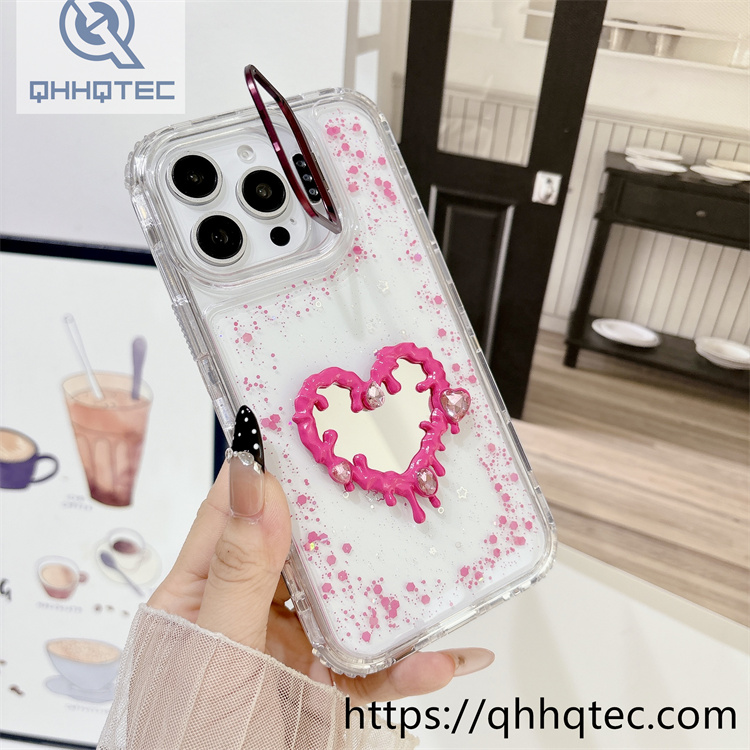 heart diamonds mirror 3 in 1 holder case