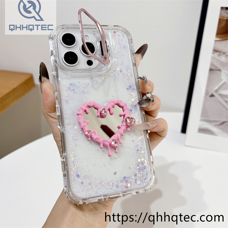 heart diamonds mirror 3 in 1 holder case