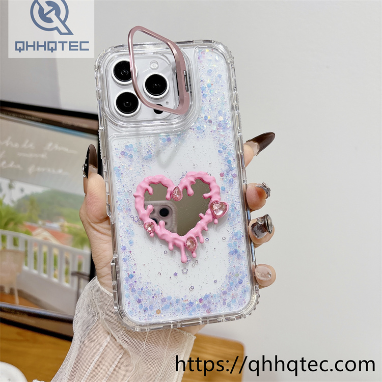 heart diamonds mirror 3 in 1 holder case