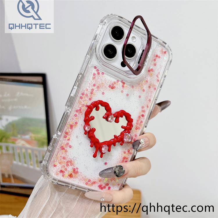 heart diamonds mirror 3 in 1 holder case