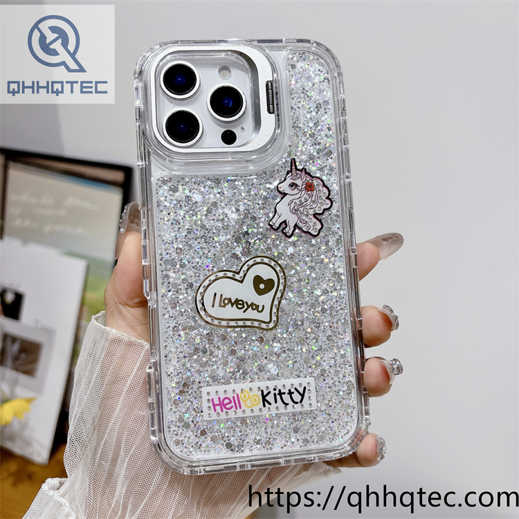 heart unicorn 3 in 1 glitter case