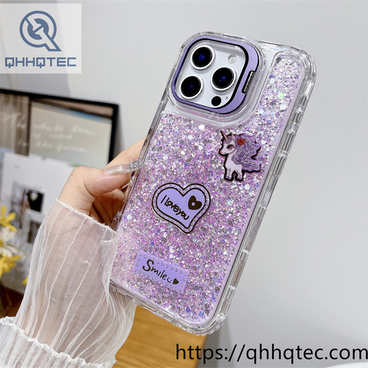 heart unicorn 3 in 1 glitter case