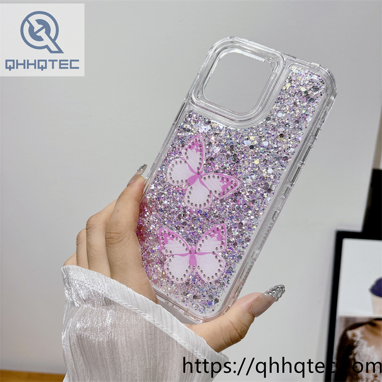 simulated butterfly 3 in 1 glitter case
