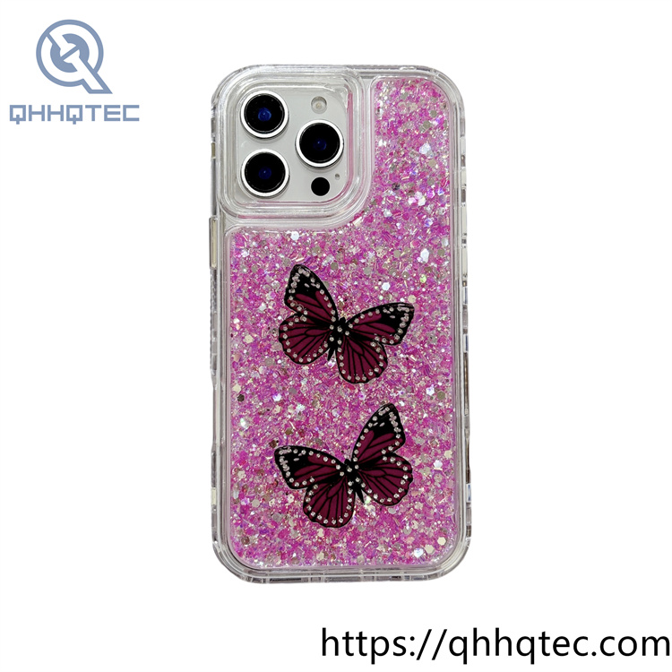 simulated butterfly 3 in 1 glitter case
