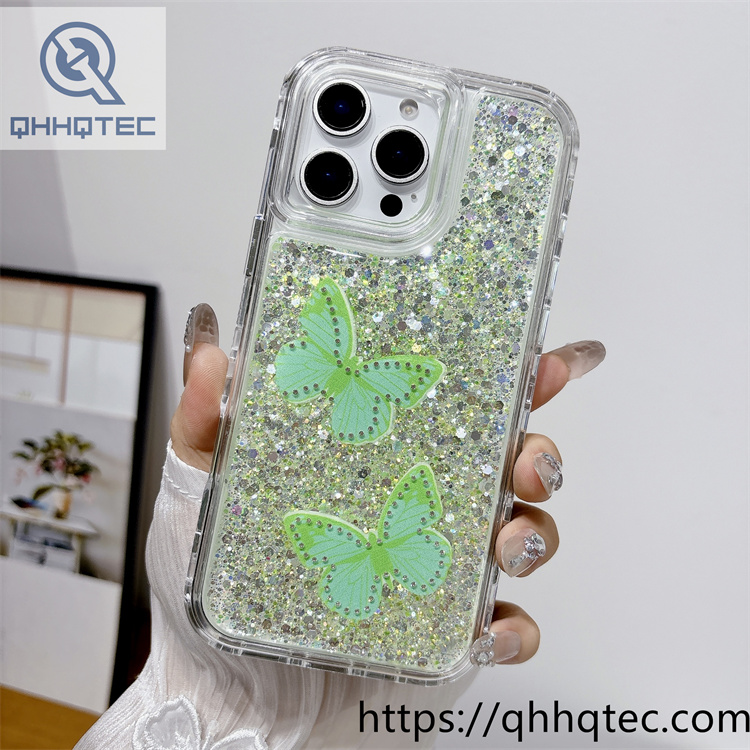 simulated butterfly 3 in 1 glitter case