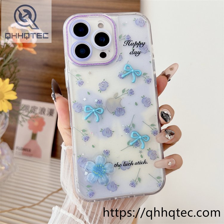 dripping flower len glitter case