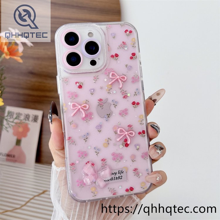 dripping flower len glitter case