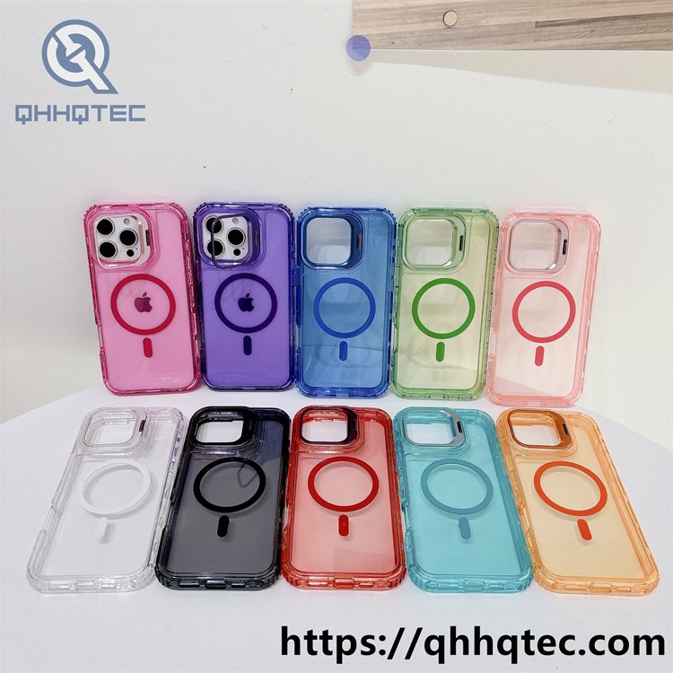 colorful stand,metal stand,3 in 1 phone case,same color magnetic ring,detachable case,dyeing colors frame,anti-fall corner