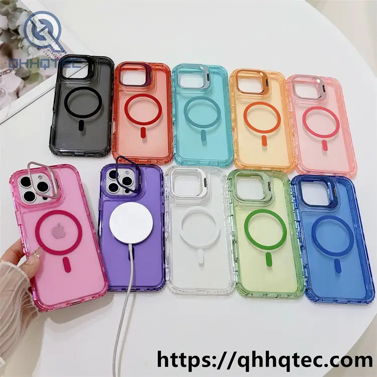 colorful stand,metal stand,3 in 1 phone case,same color magnetic ring,detachable case,dyeing colors frame,anti-fall corner