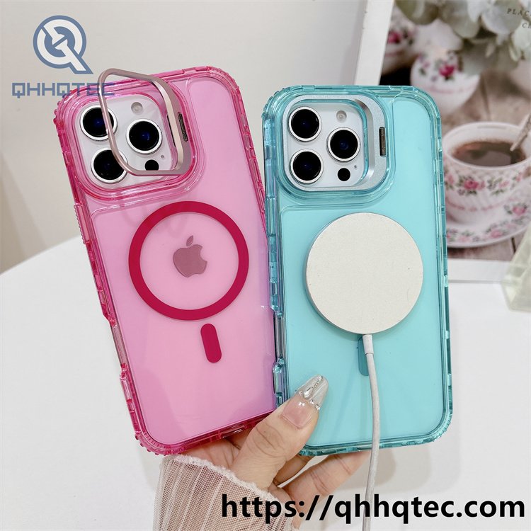 colorful stand,metal stand,3 in 1 phone case,same color magnetic ring,detachable case,dyeing colors frame,anti-fall corner