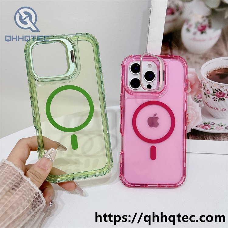 colorful stand,metal stand,3 in 1 phone case,same color magnetic ring,detachable case,dyeing colors frame,anti-fall corner