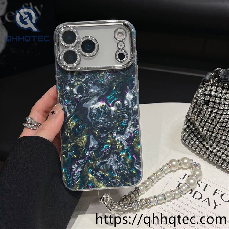 wholesale pearl wristlet shell case for iphone fundas mayoreo
