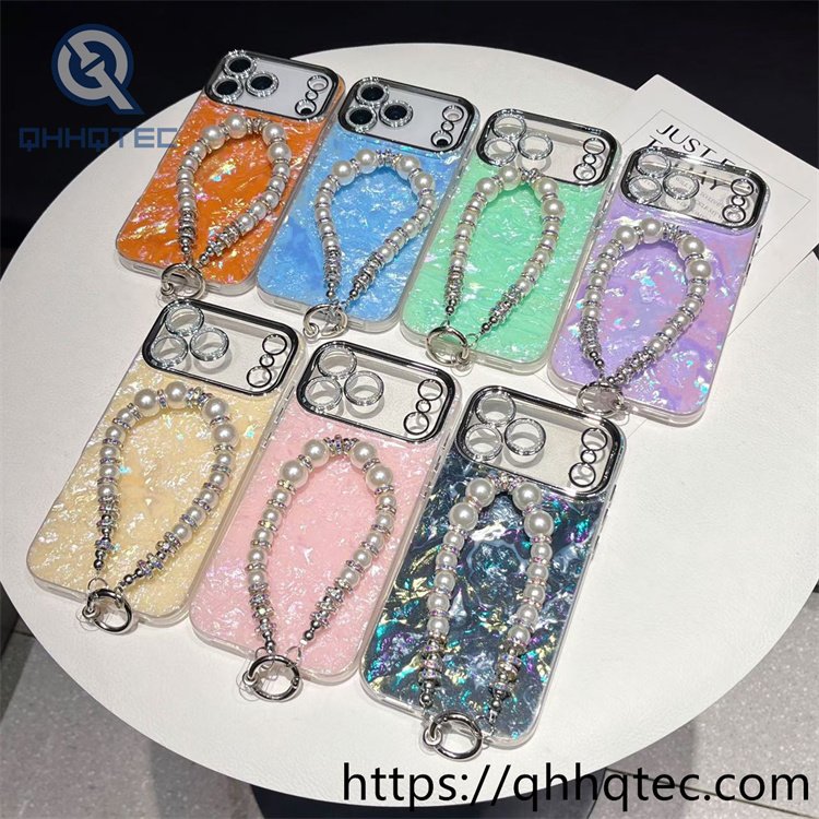 wholesale pearl wristlet shell case for iphone fundas mayoreo