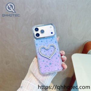 wholesale pearl heart glitter case for iphone fundas de lujo por mayor
