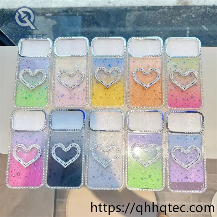 wholesale pearl heart glitter case for iphone fundas de lujo por mayor
