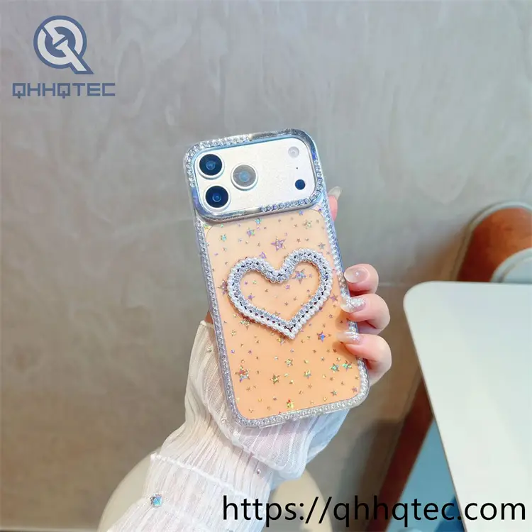 wholesale pearl heart glitter case for iphone fundas de lujo por mayor