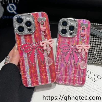 Wholesale 3D Bow Holographic Case for iPhone Models | Funda con Moño Brillante
