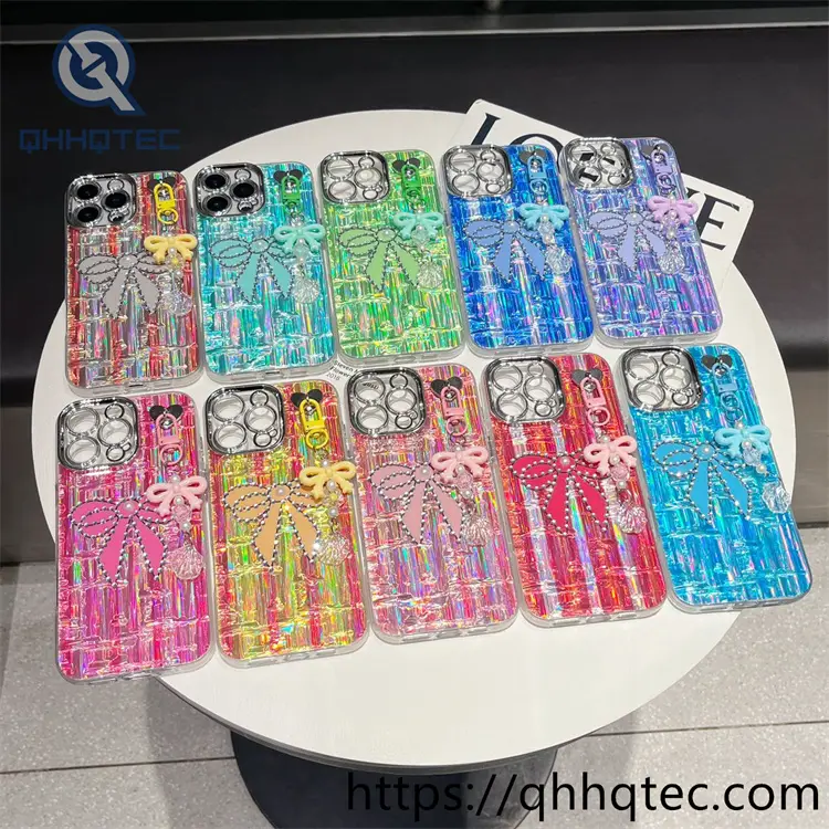 wholesale 3d bow holographic case for iphone models | funda con moño brillante