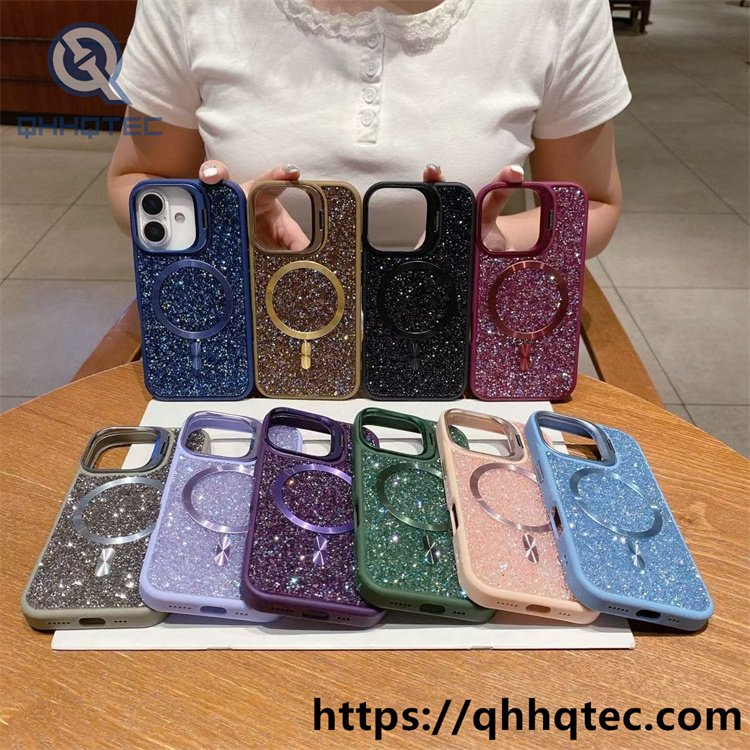 wholesale crystal glitter magnetic stand case iphone 17 18 funda soporte cristal