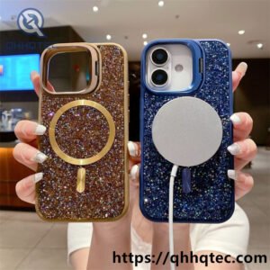 wholesale crystal glitter magnetic stand case iphone 17 18 funda soporte cristal