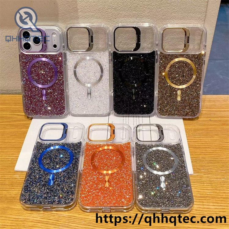 wholesale glitter strap magnetic case iphone 17 18 funda brillo con lanyard