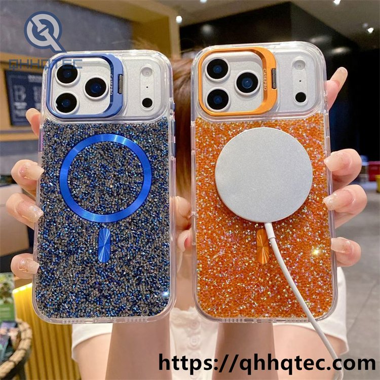 wholesale glitter strap magnetic case iphone 17 18 funda brillo con lanyard