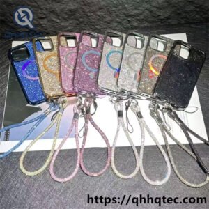 wholesale crystal glitter lanyard case iphone 17 18 funda brillo con cadena