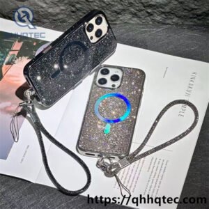 wholesale crystal glitter lanyard case iphone 17 18 funda brillo con cadena