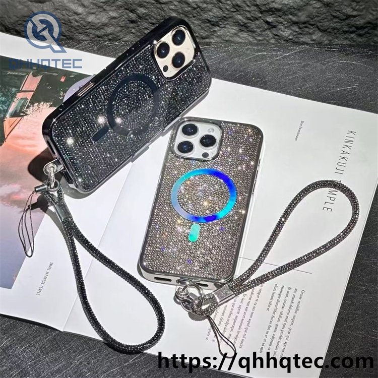 wholesale crystal glitter lanyard case iphone 17 18 funda brillo con cadena