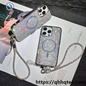 wholesale crystal glitter lanyard case iphone 17 18 funda brillo con cadena