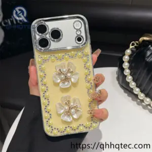 wholesale pearl flower rhinestone case for iphone 18 pro max | funda floral