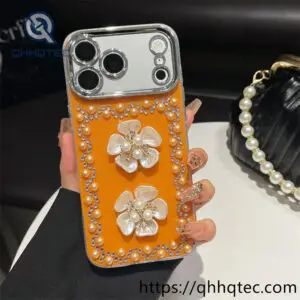 wholesale pearl flower rhinestone case for iphone 18 pro max | funda floral