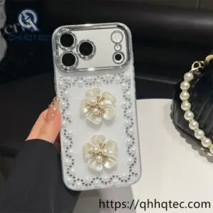 wholesale pearl flower rhinestone case for iphone 18 pro max | funda floral