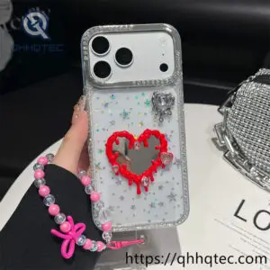 wholesale drip heart mirror chain case for iphone 18 pro max | funda corazón