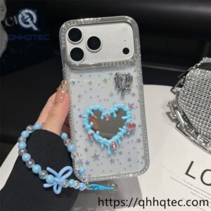 wholesale drip heart mirror chain case for iphone 18 pro max | funda corazón