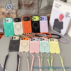 wholesale perforated magnetic lanyard case for iphone 18 pro max | funda con correa